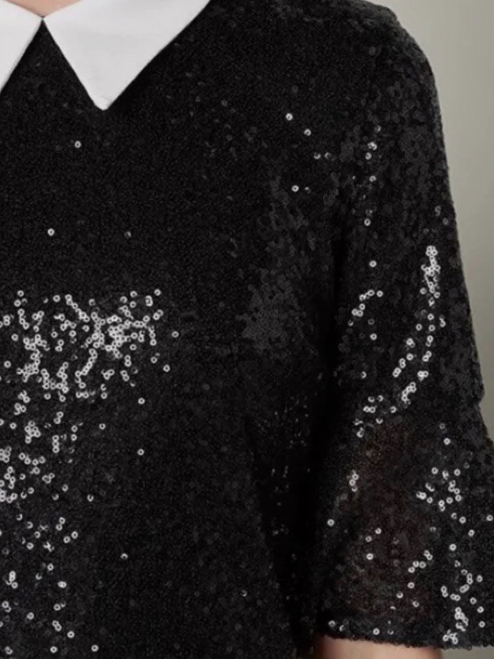 Audrey Hepburn meets Wednesday Adams. VENUS Sequin Mini W/ Peter Pan Collar. - Picture 5 of 10